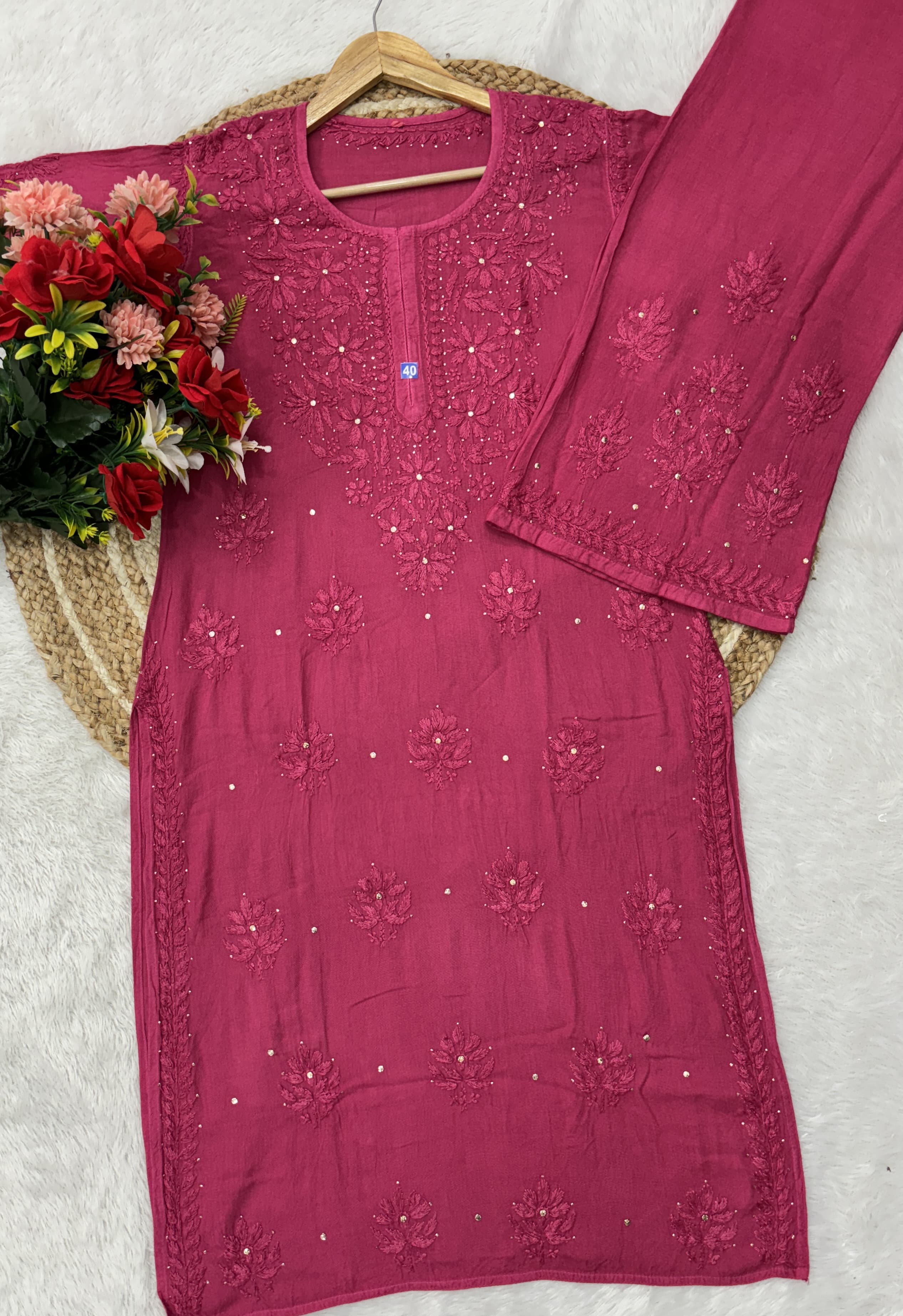 Alisa Pure Rayon Chikan Kurta and Plazzo Set with Mukaish 