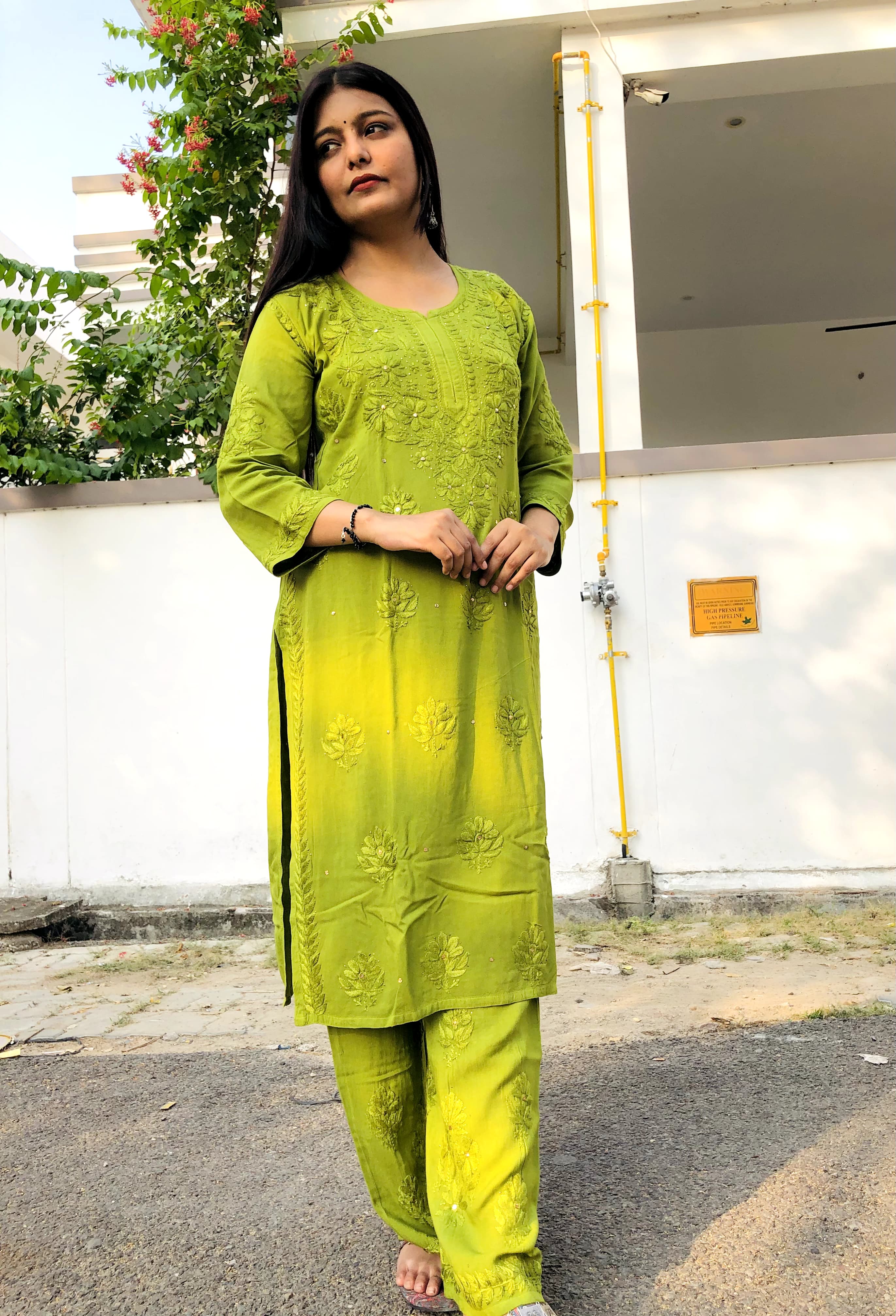 Alisa Pure Rayon Chikan Kurta and Plazzo Set with Mukaish 