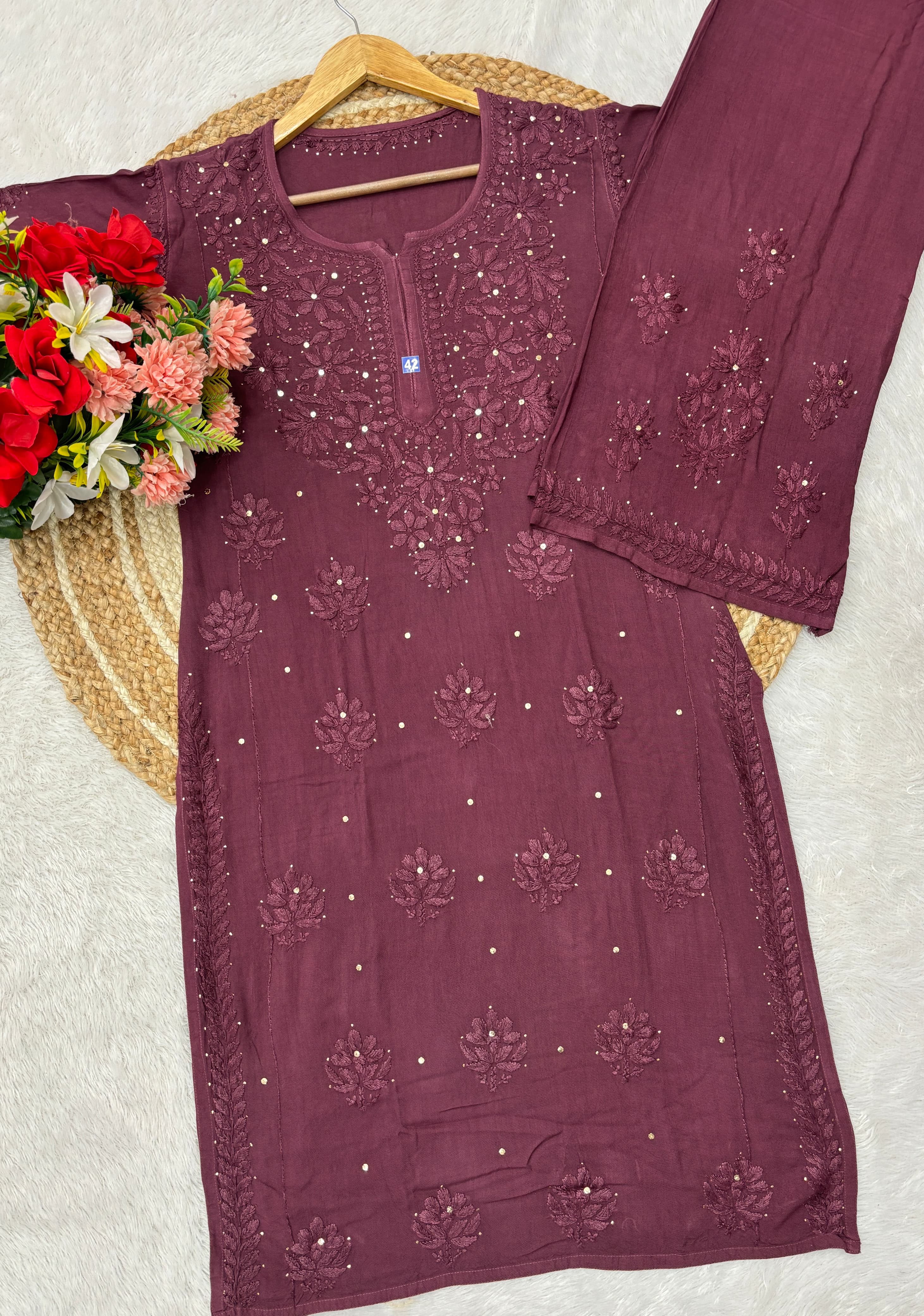 Alisa Pure Rayon Chikan Kurta and Plazzo Set with Mukaish 