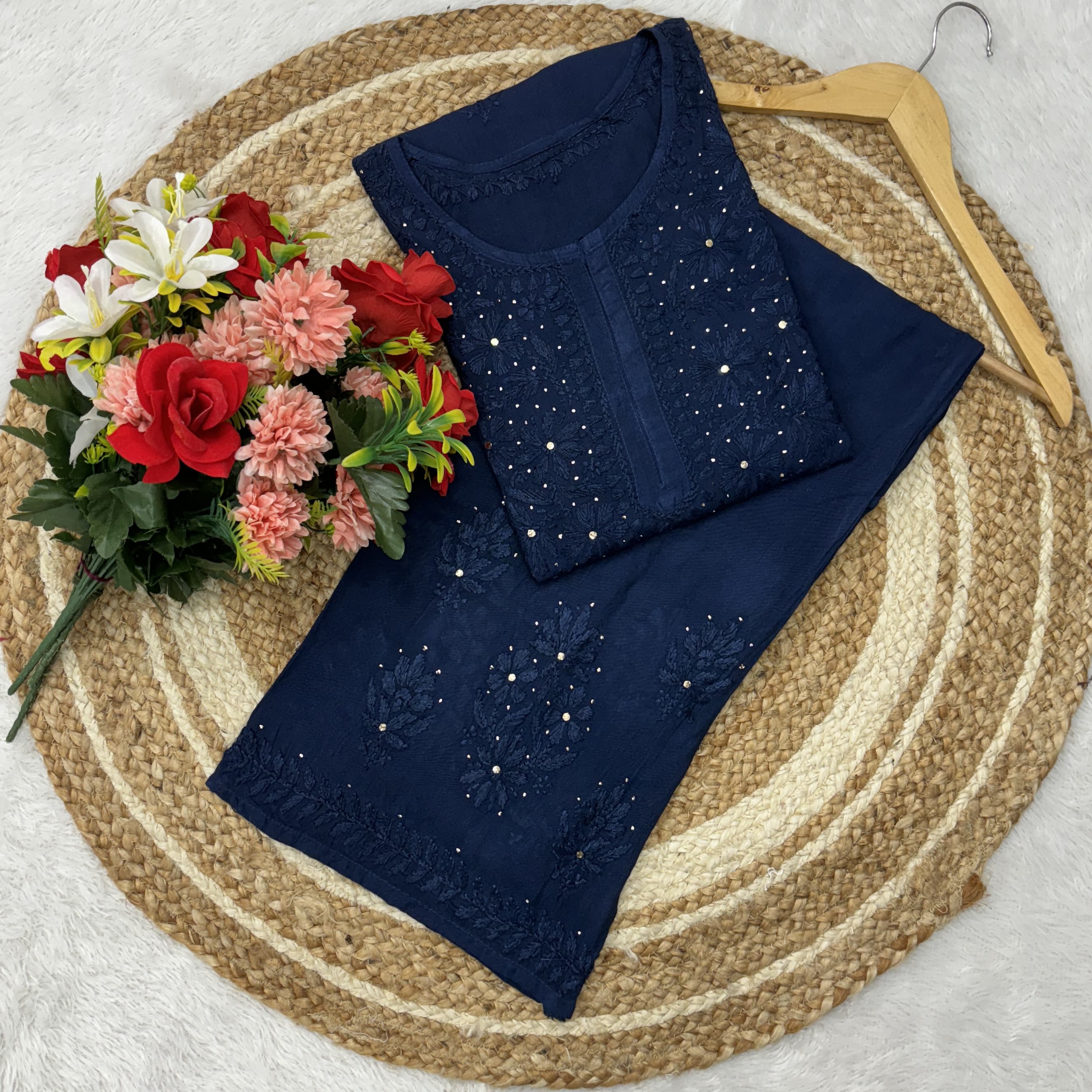 Alisa Pure Rayon Chikan Kurta and Plazzo Set with Mukaish 