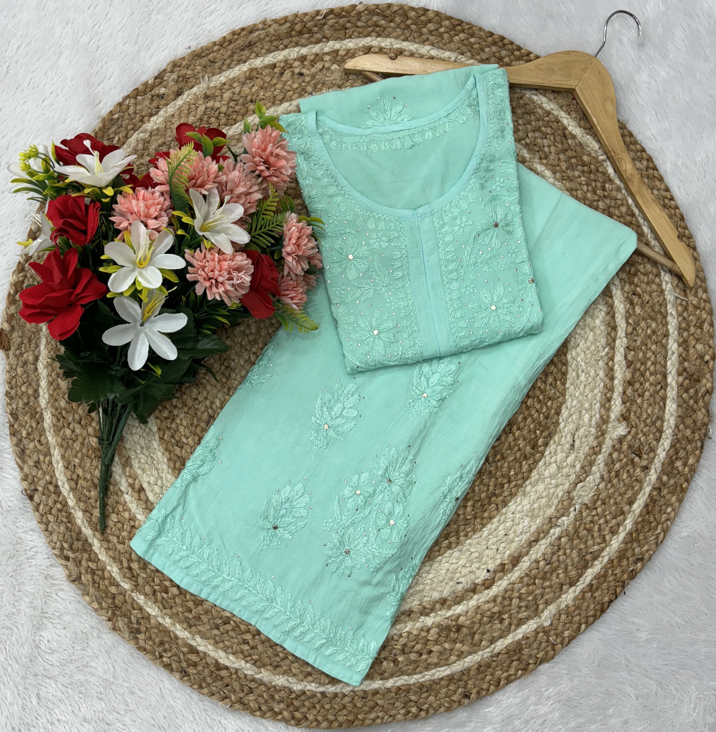 Alisa Pure Rayon Chikan Kurta and Plazzo Set with Mukaish 