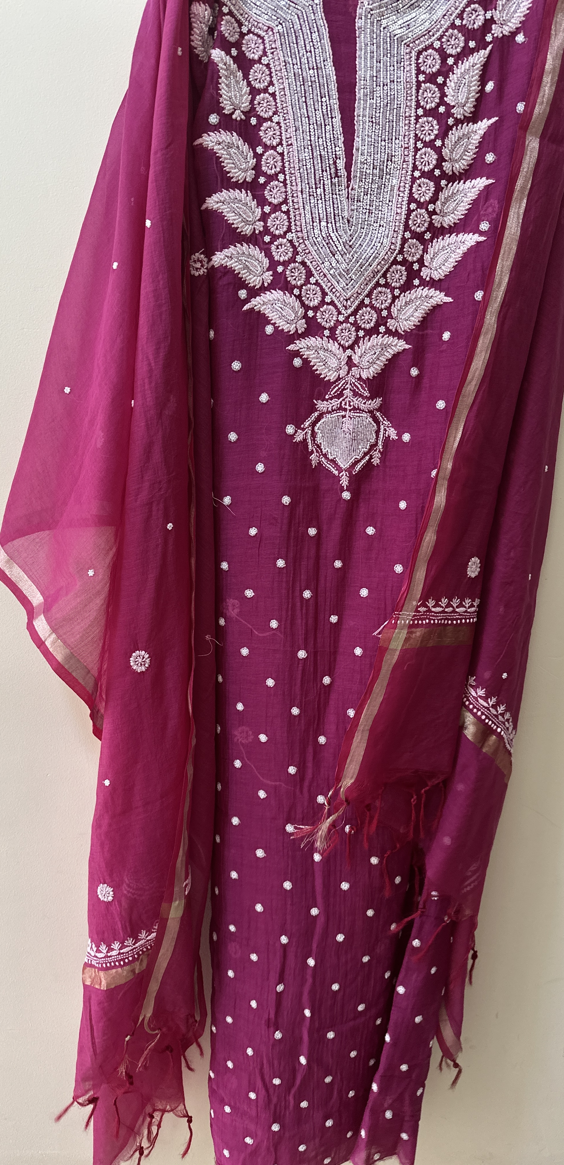 Wine Pearl Pure Mul Chanderi Kurta and Dupatta Set