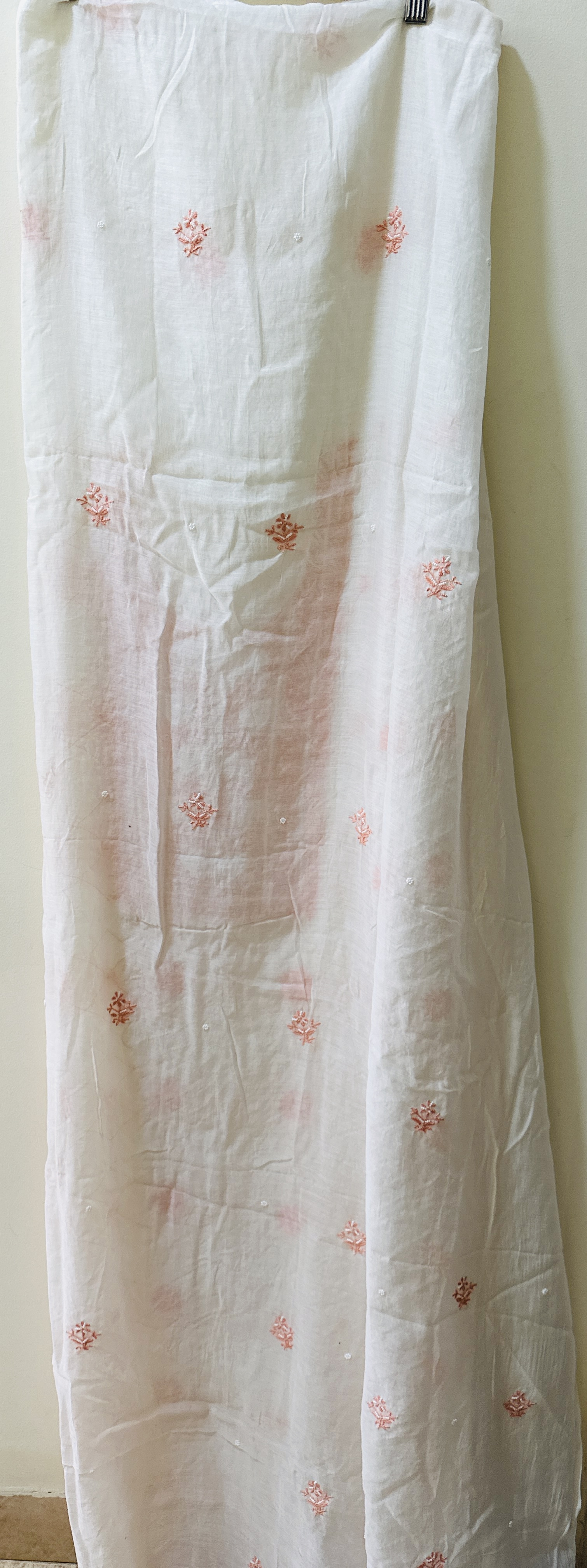 White Jaal Chikan Sequin and Orange Pearl Work Kurta and Dupatta Set