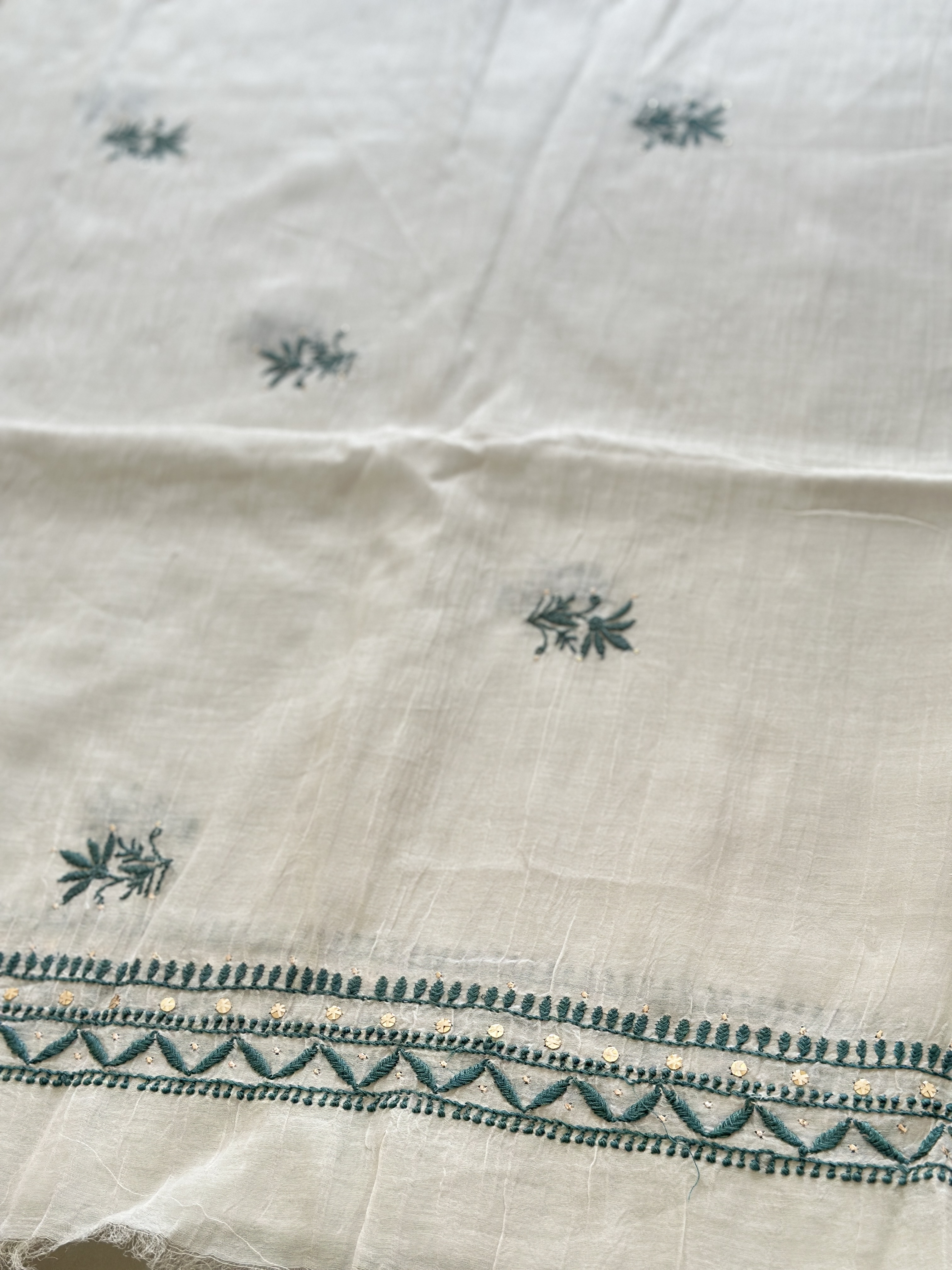 Semi Stitched Pure Mul Chanderi Front Jaal Chikan and Mukaish Kurta and Dupatta Set