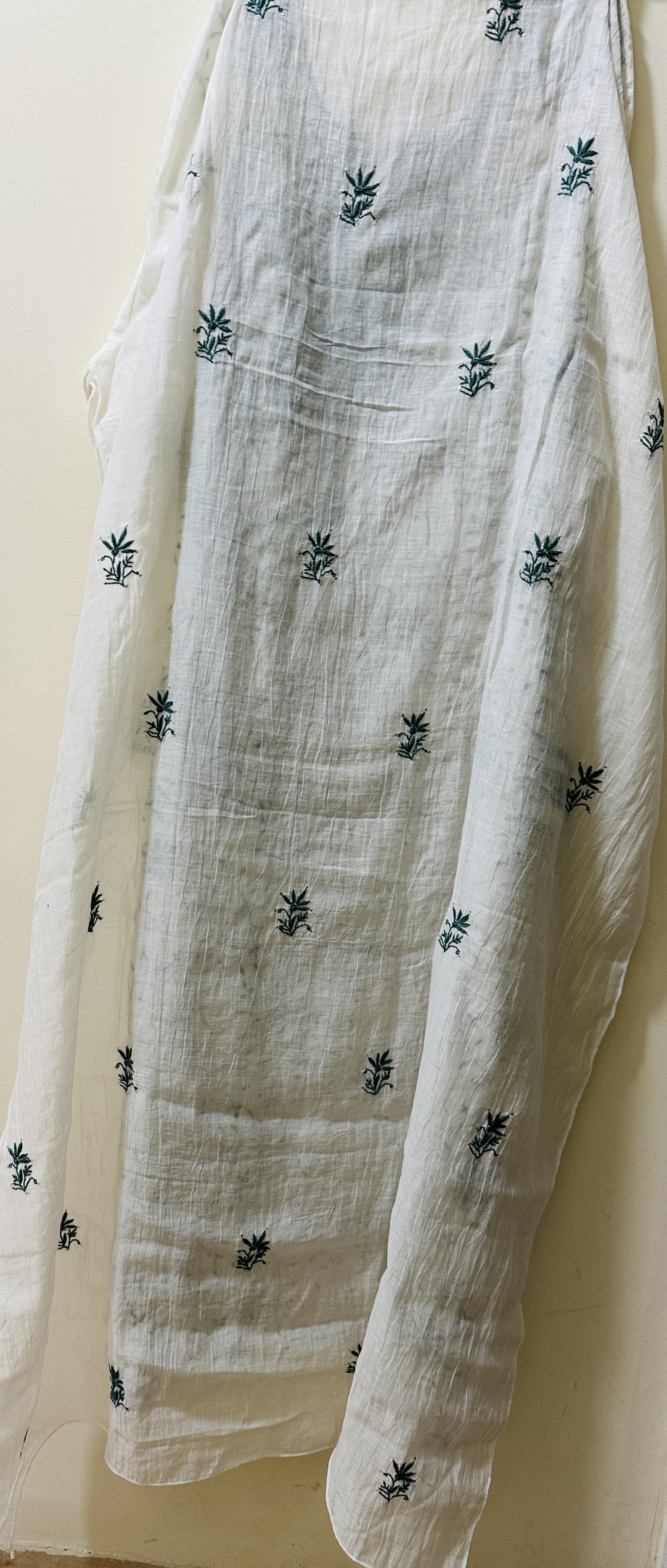 Semi Stitched Pure Mul Chanderi Front Jaal Chikan and Mukaish Kurta and Dupatta Set