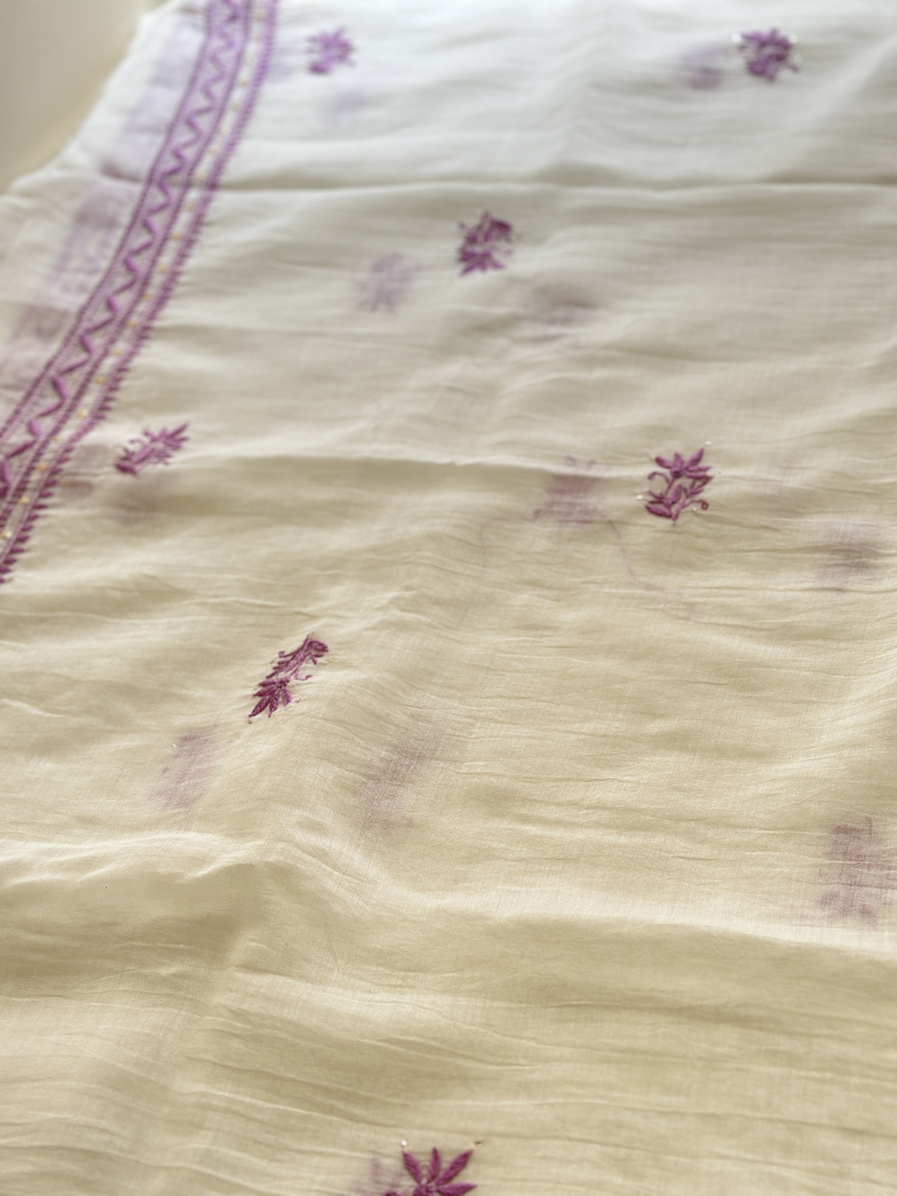 Semi Stitched Pure Mul Chanderi Front Jaal Chikan and Mukaish Kurta and Dupatta Set