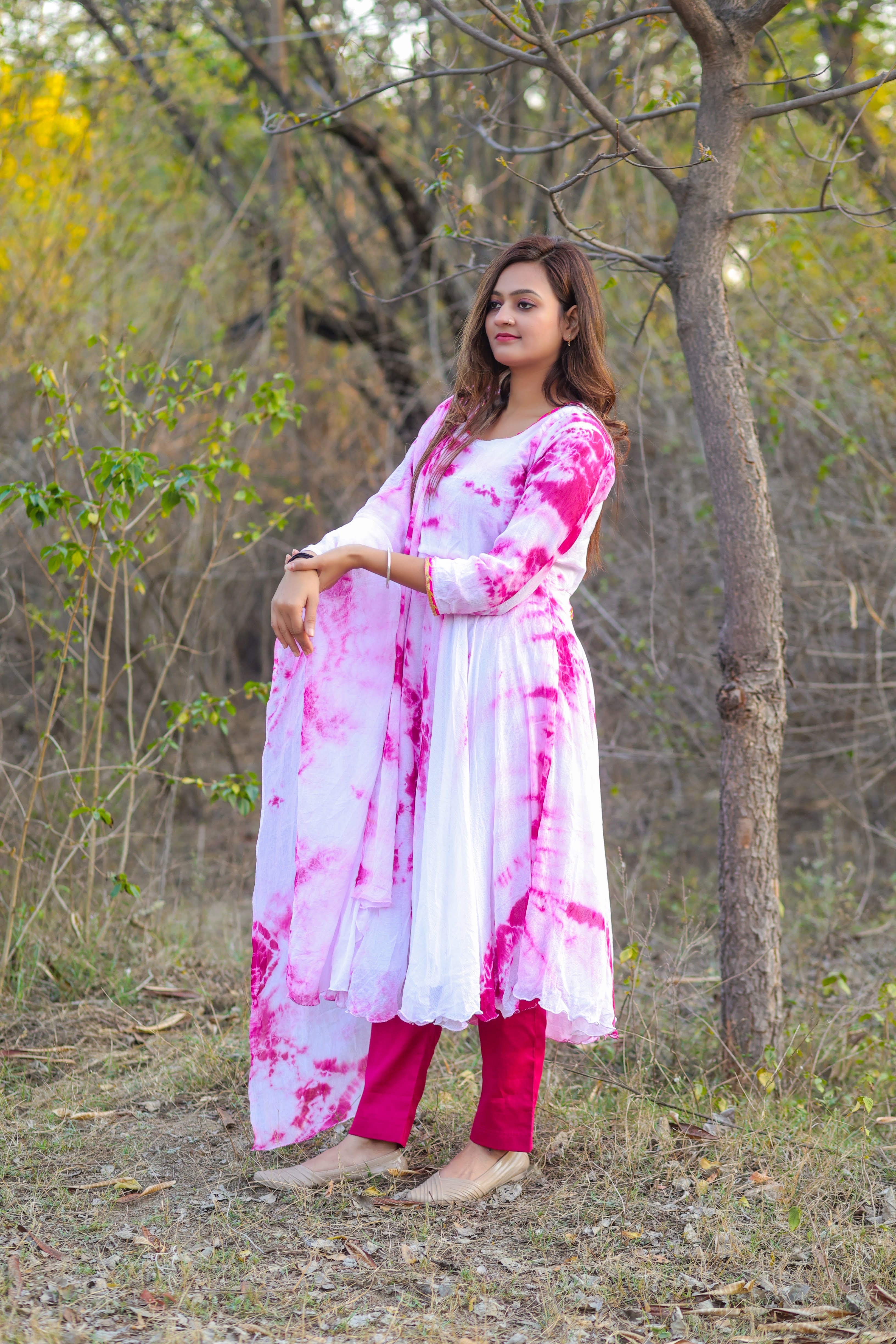 Aria Bandhani Tie and Dye Kurta Pant and Duppatta Set testing