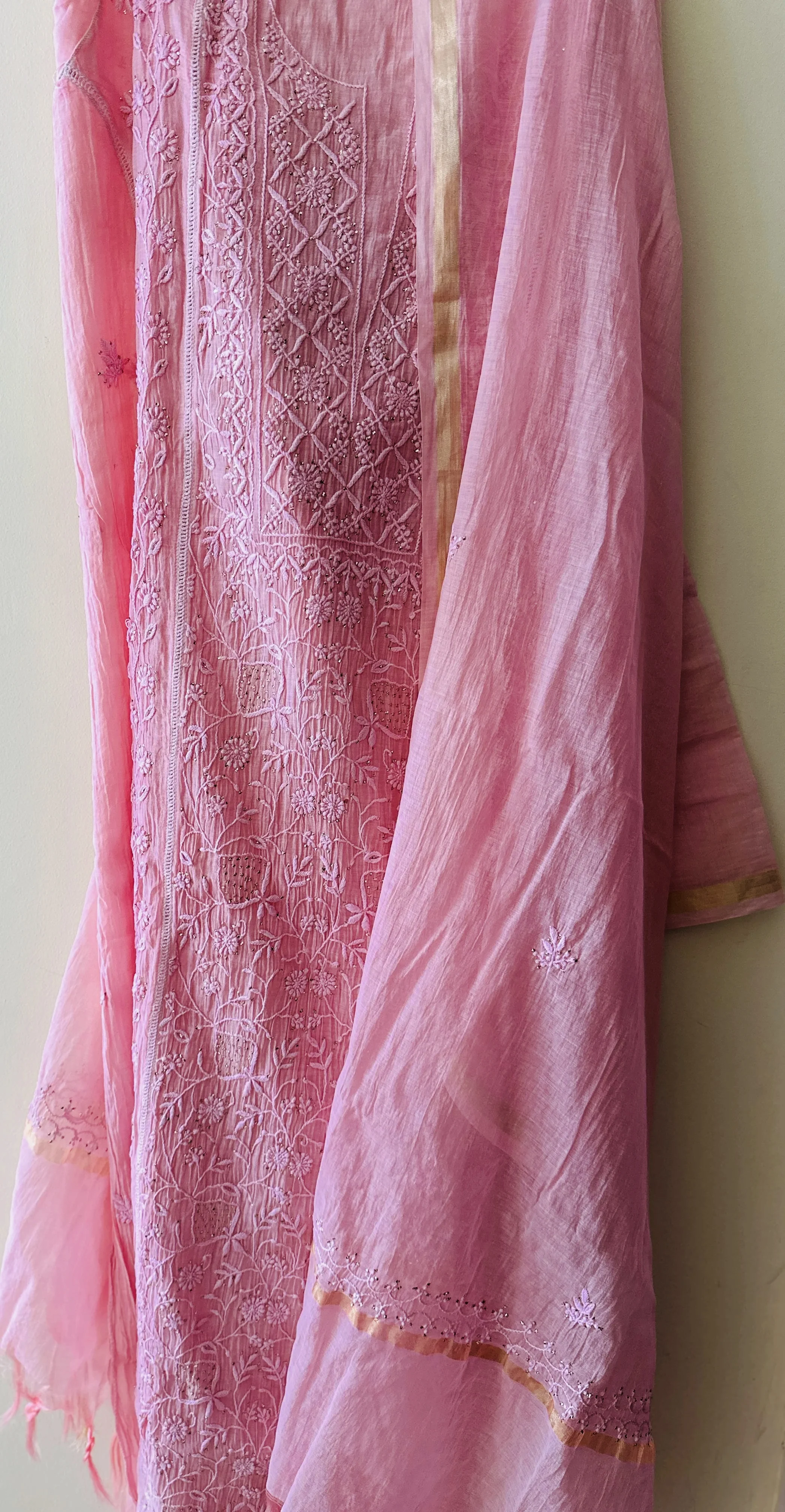 Aadhya Semi Stitched Mul Pure Chanderi Kurta and Dupatta With Mukaish