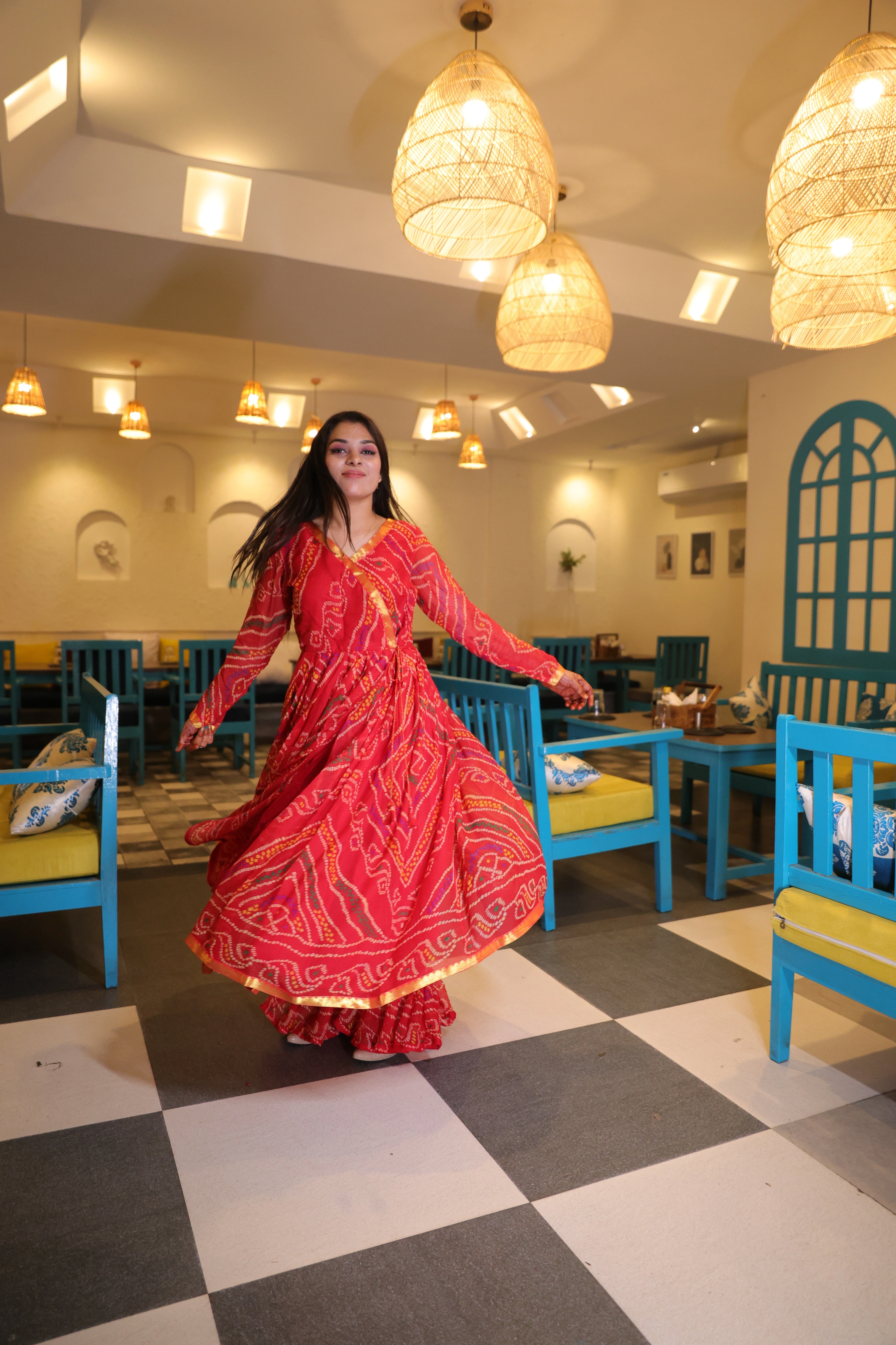 Mukta Chiffon Leheriya Anarkali and Pant Set