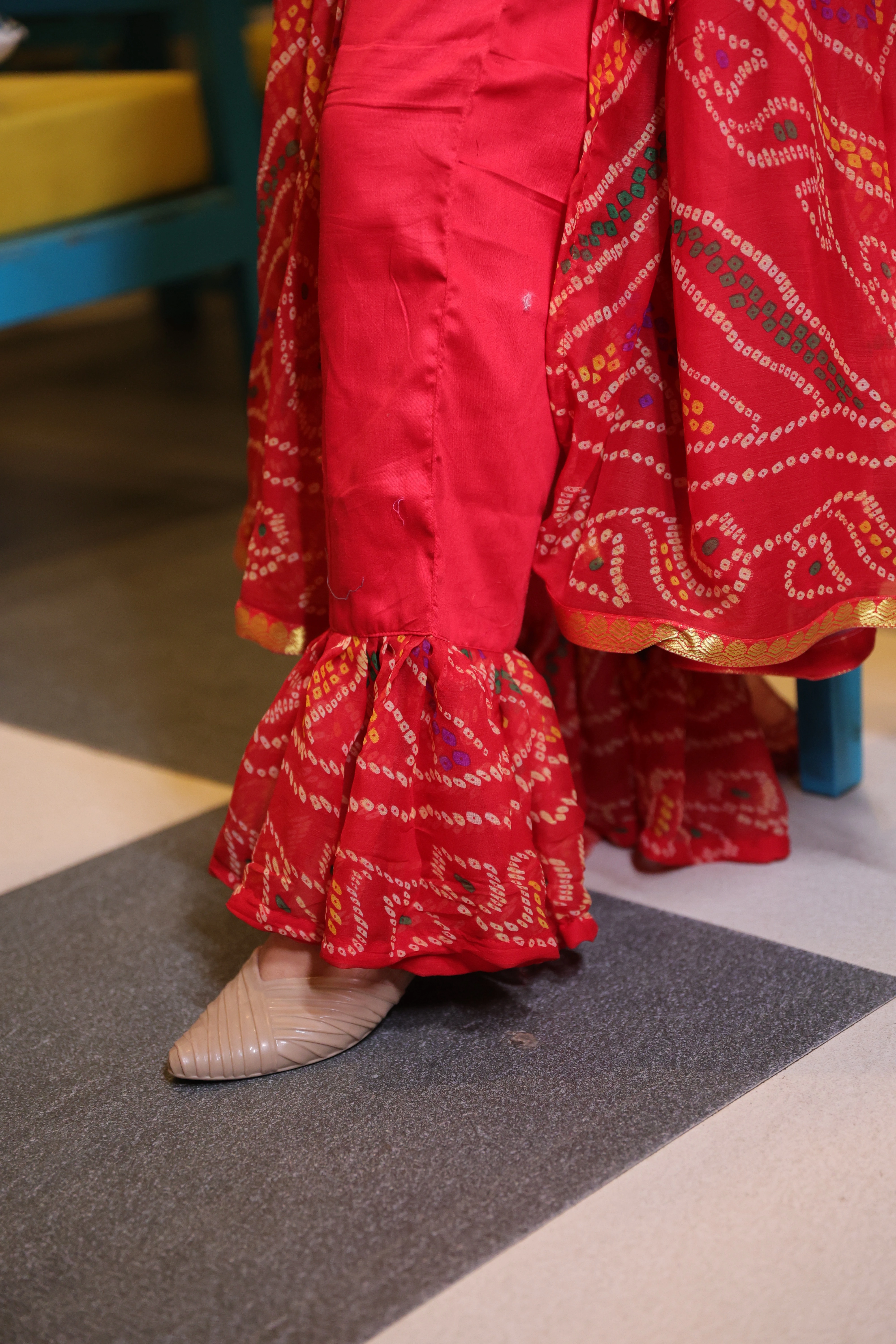 Mukta Chiffon Leheriya Anarkali and Pant Set