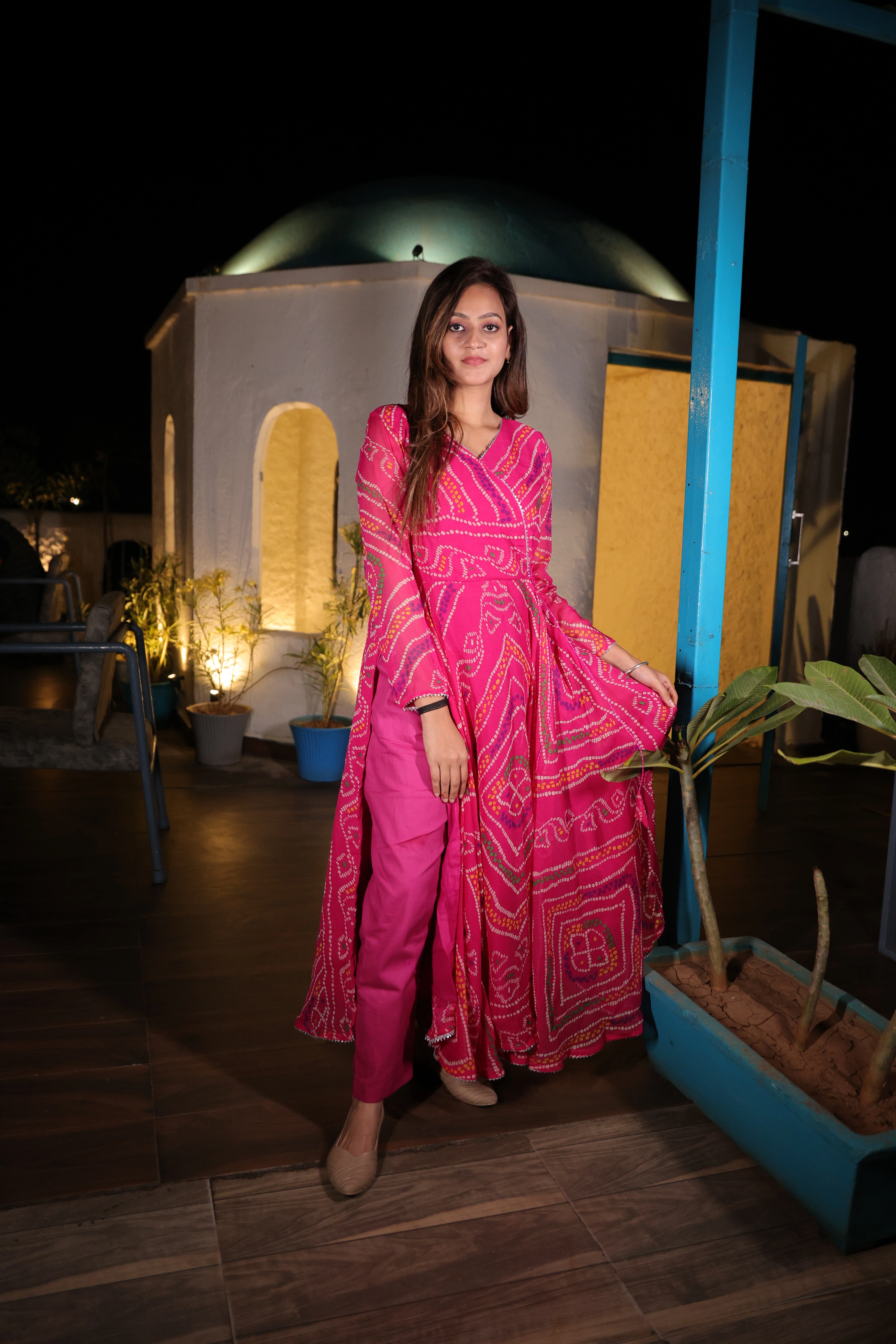 Pari Anarkali Chiffon Leheriya Kurta and Pant Set