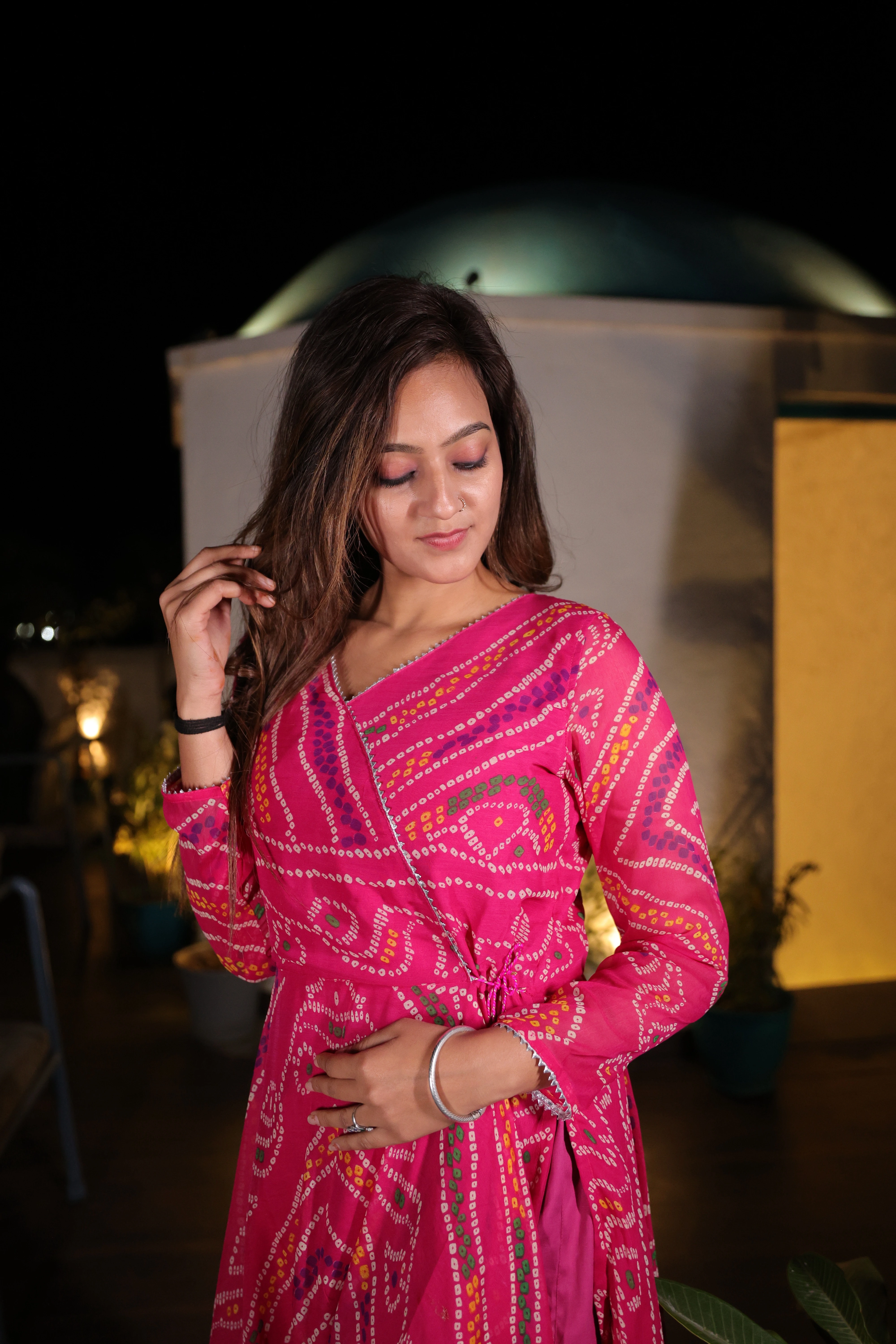 Pari Anarkali Chiffon Leheriya Kurta and Pant Set