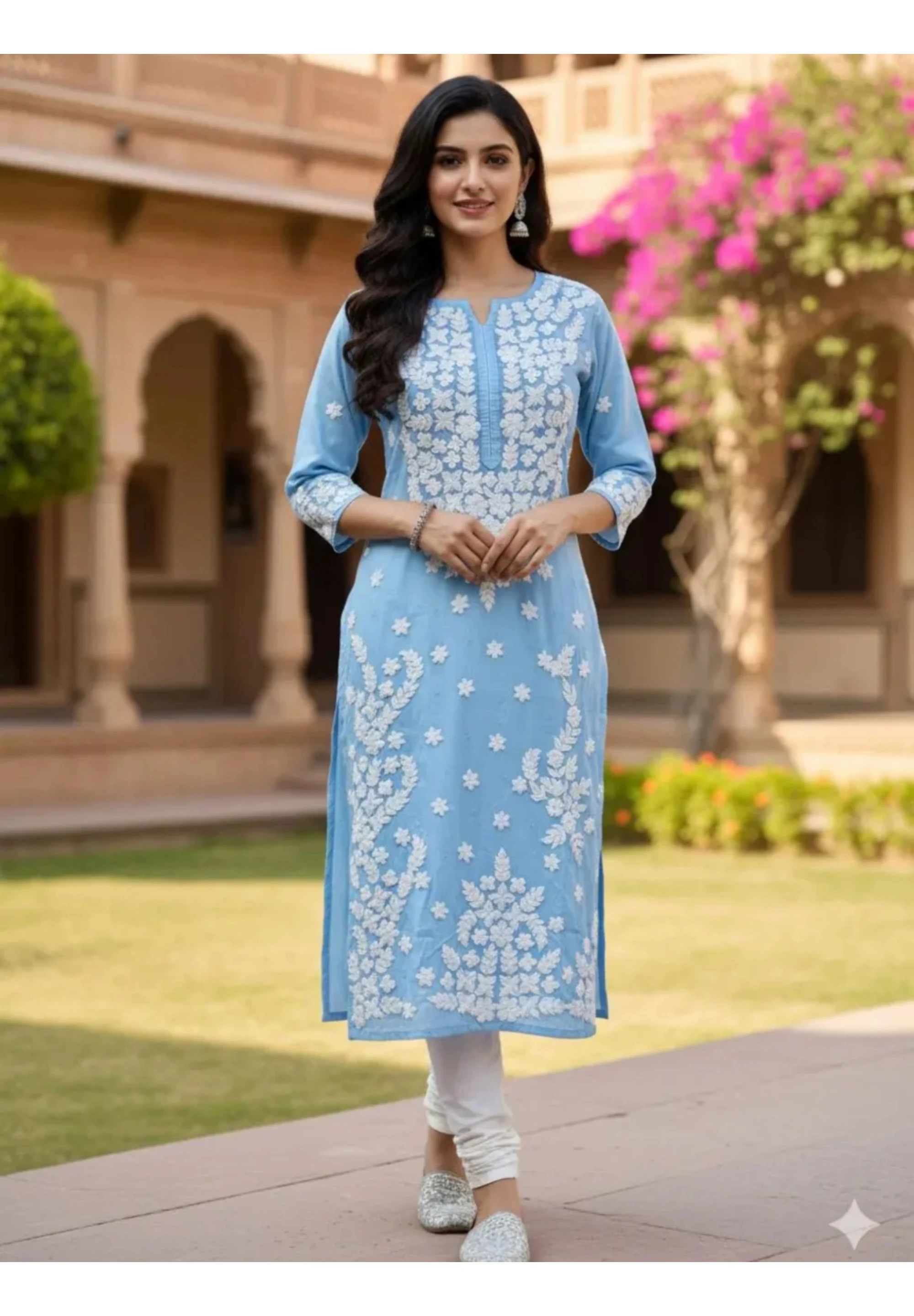 Tia Crepe Mukaish Chikan Kurta