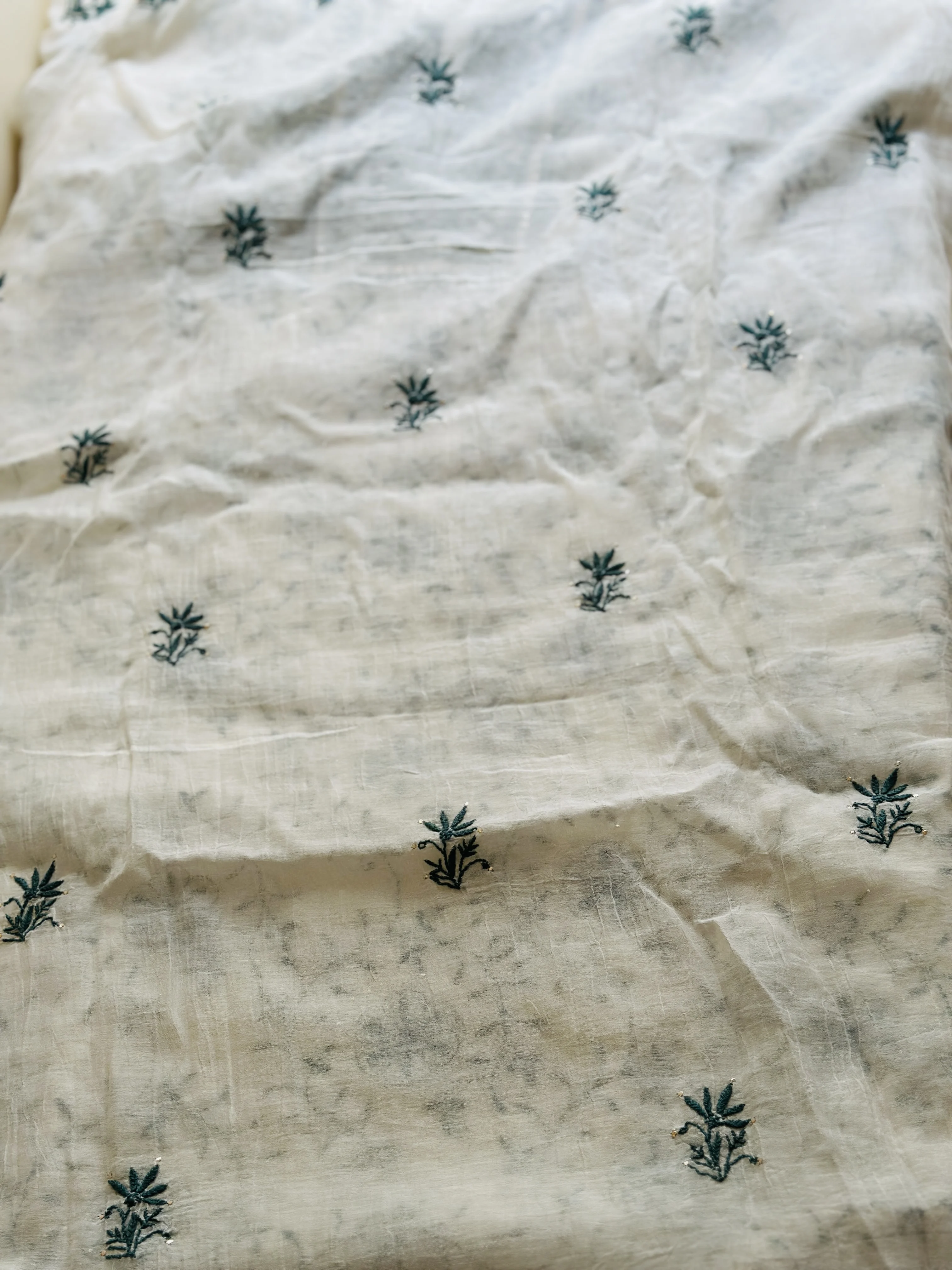 Riwa Semi Stitched Front Jaal Mul Chanderi Kurta and Dupatta Set