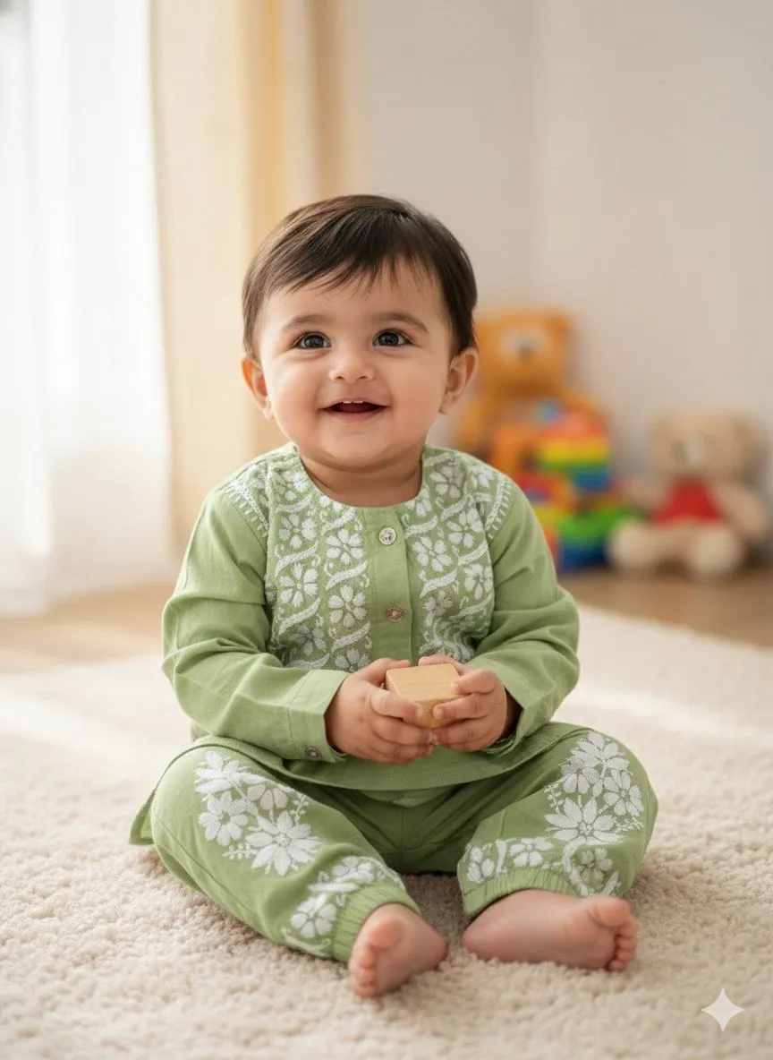 Shiny Rayon fabric Cord set Chikankari kid