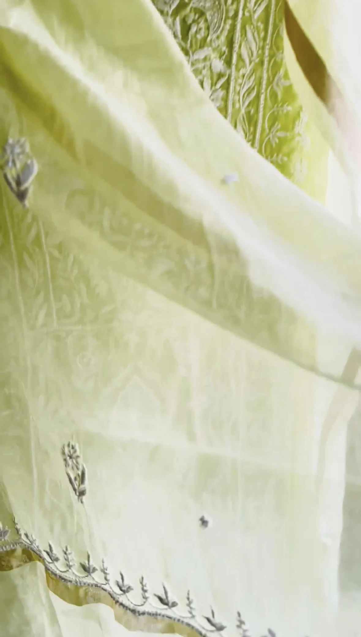 Shambhavi Green Mul Chanderi Chikan Kurta and Pearl Kurta and Dupatta Unstitched Set