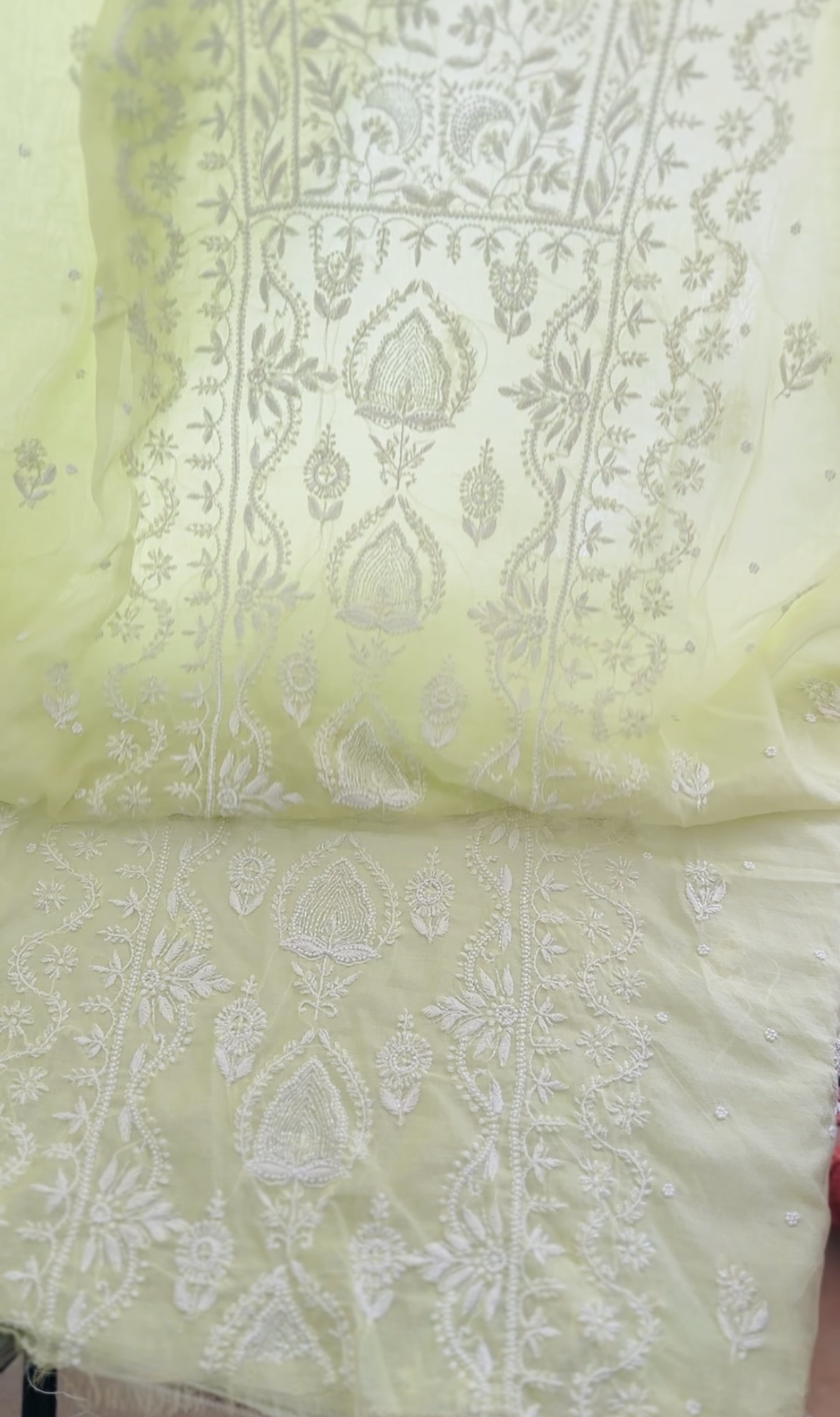 Shambhavi Green Mul Chanderi Chikan Kurta and Pearl Kurta and Dupatta Unstitched Set