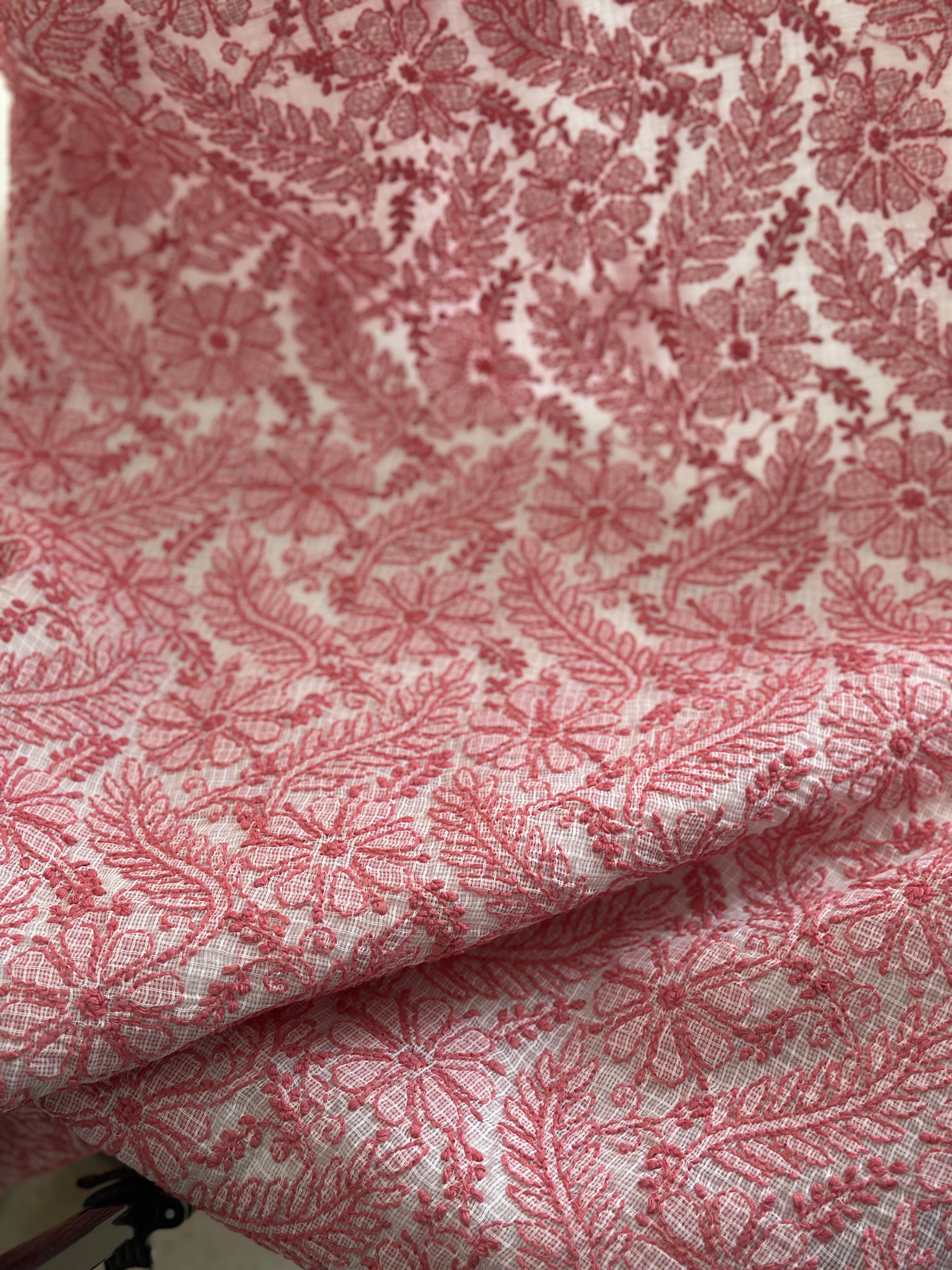 Pure Kota Cotton Red Jaal Chikan Work Kurta and Dupatta Set