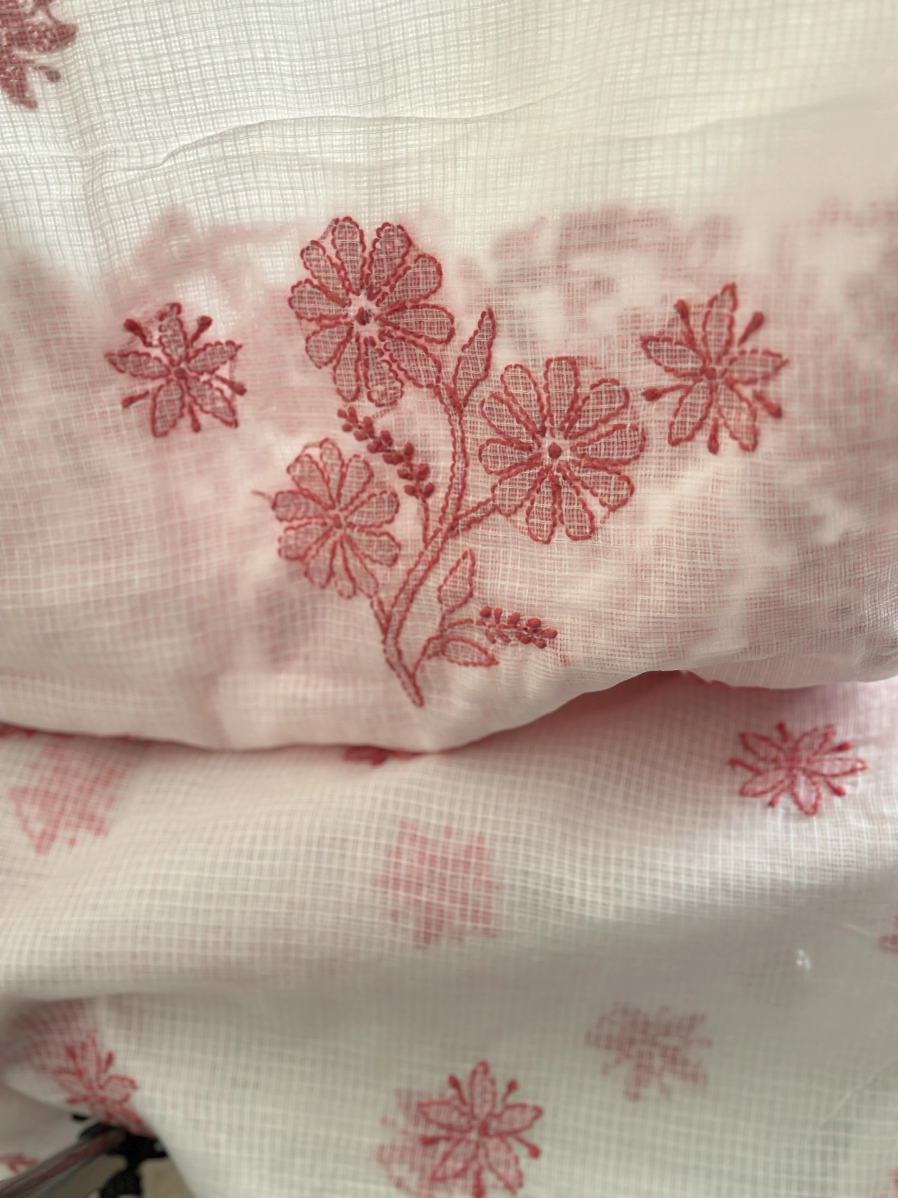 Pure Kota Cotton Red Jaal Chikan Work Kurta and Dupatta Set