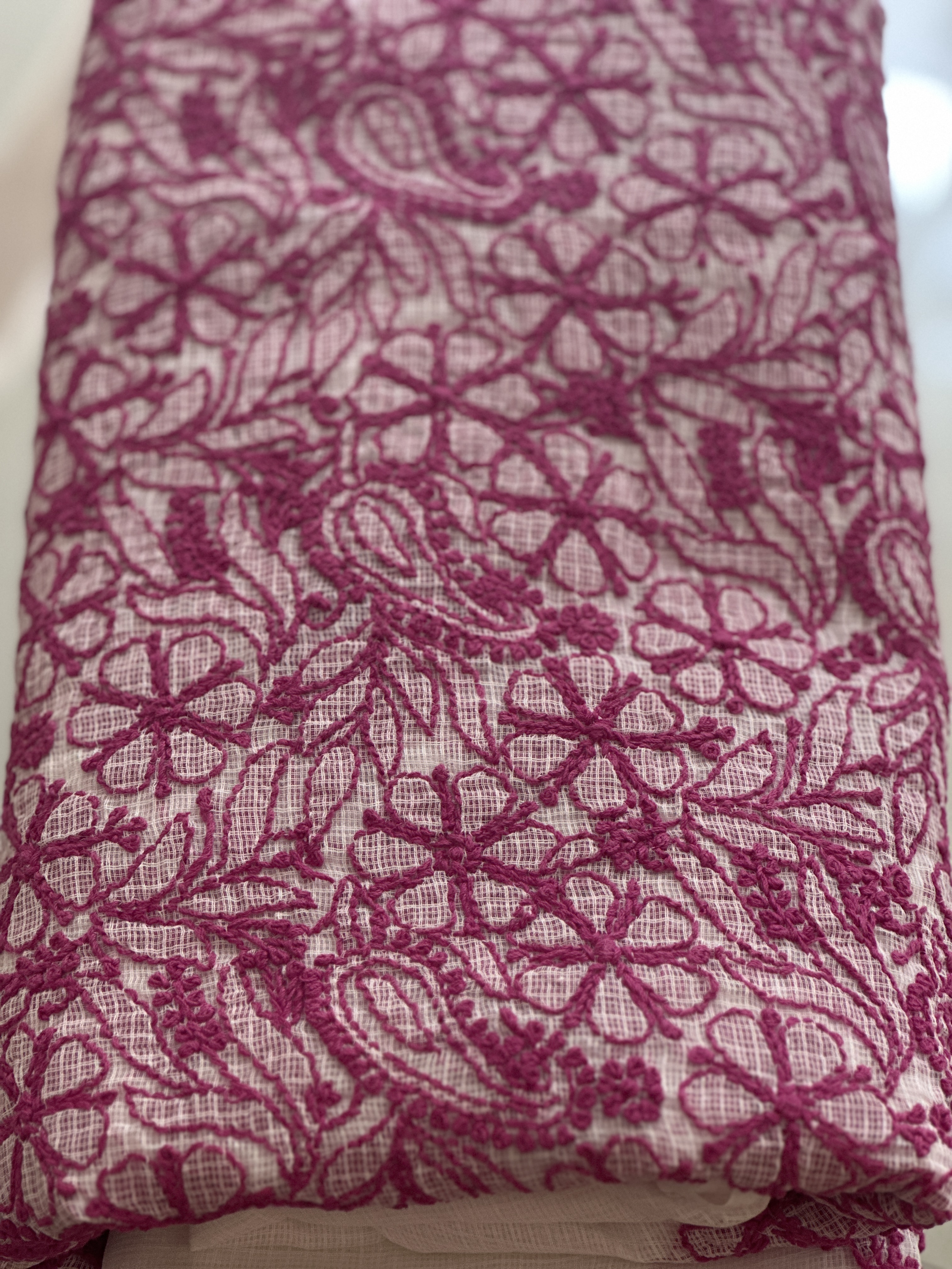 Pure Kota Cotton Hot Pink Jaal Chikan Work Kurta and Dupatta Set