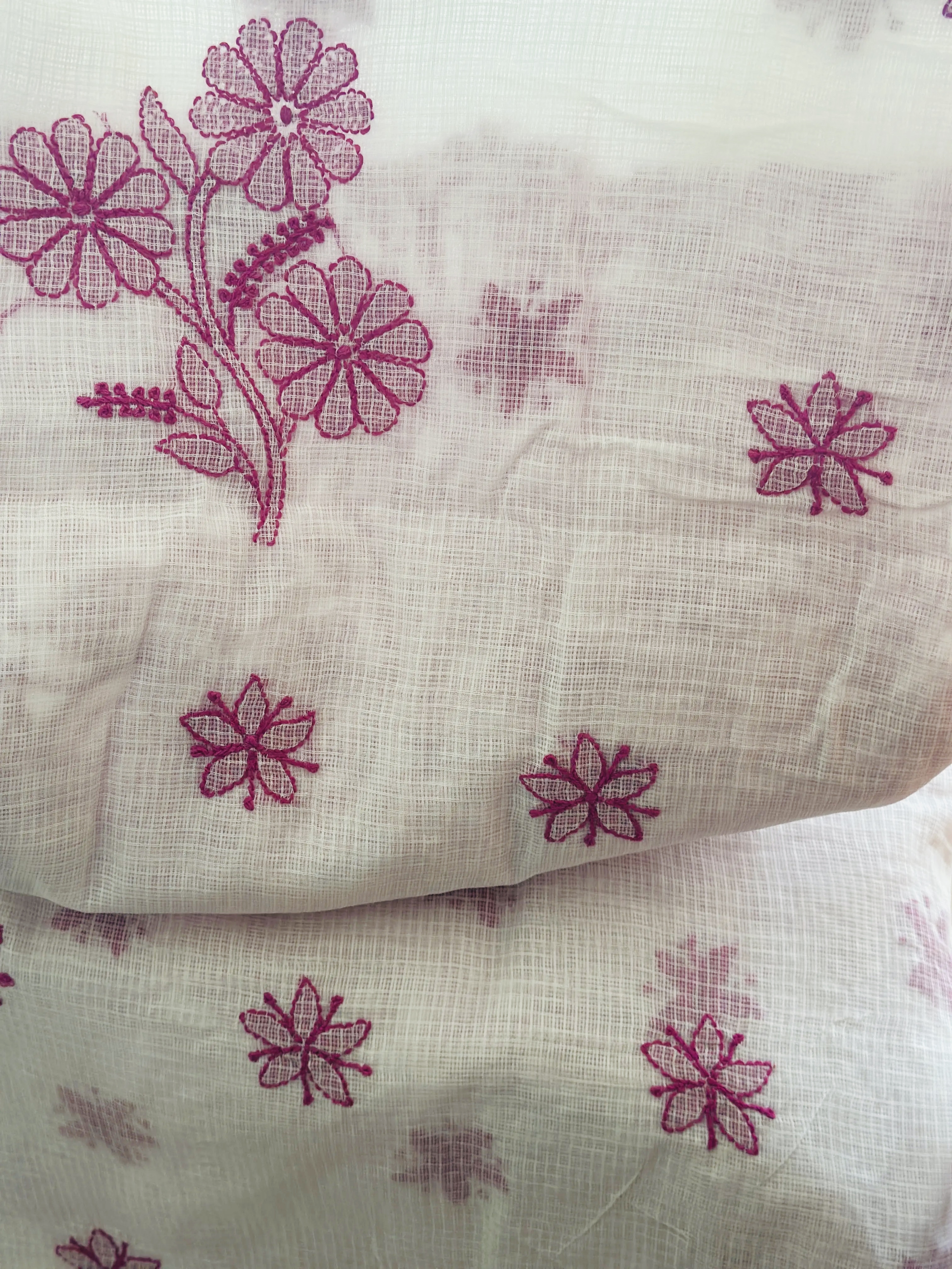 Pure Kota Cotton Hot Pink Jaal Chikan Work Kurta and Dupatta Set