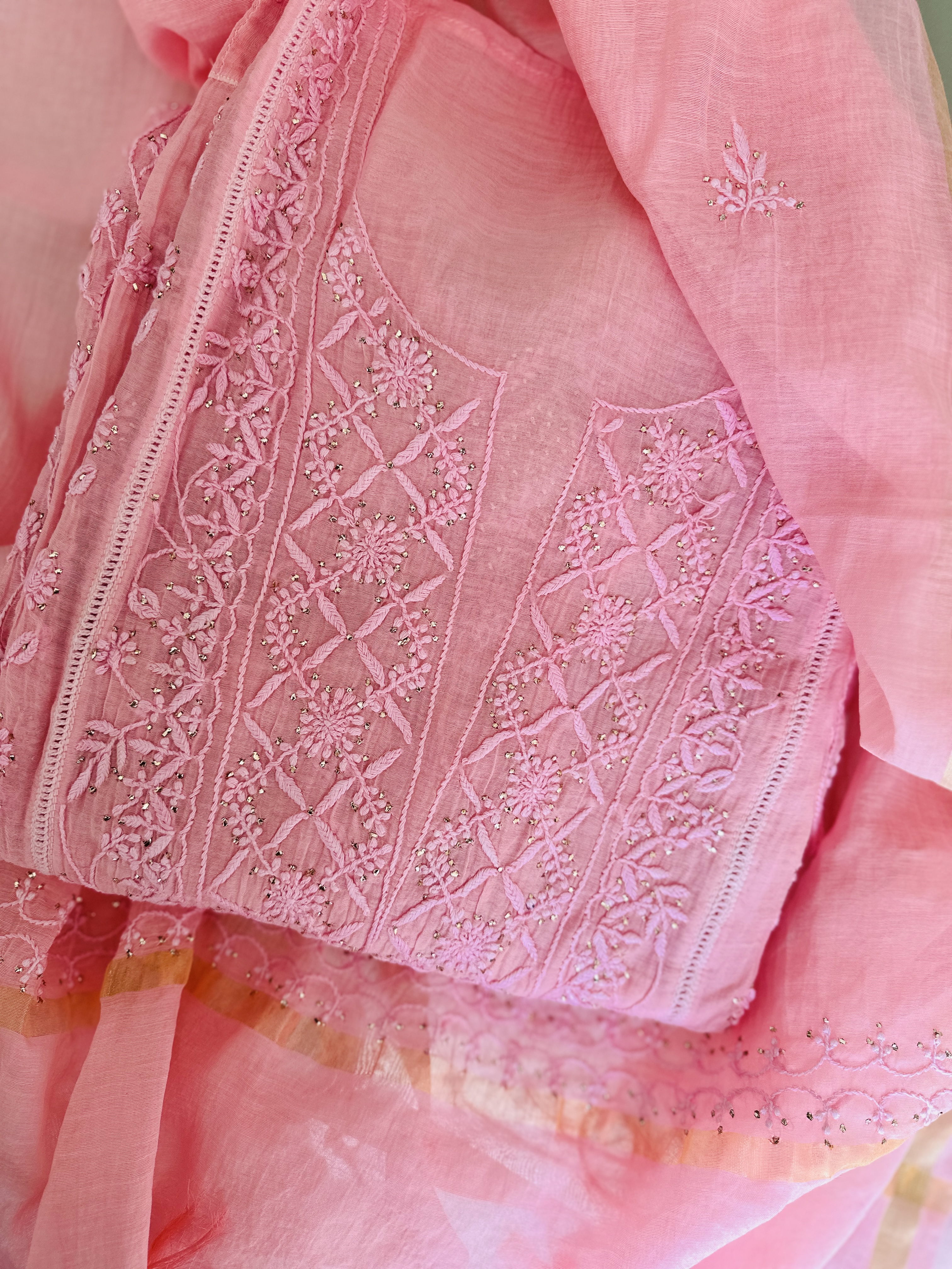 Aadhya Semi Stitched Mul Pure Chanderi Kurta and Dupatta With Mukaish