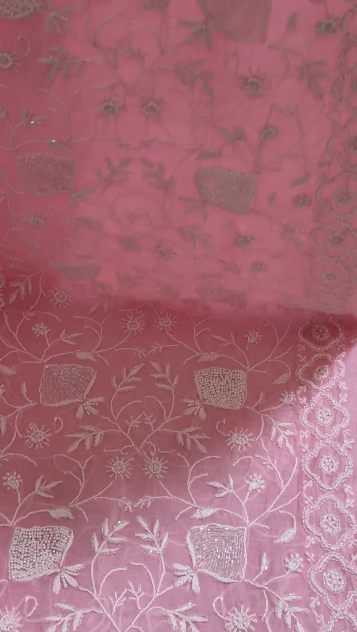 Rose Pink Mul Chanderi Chikan Kurta and Dupatta Unstitched Set