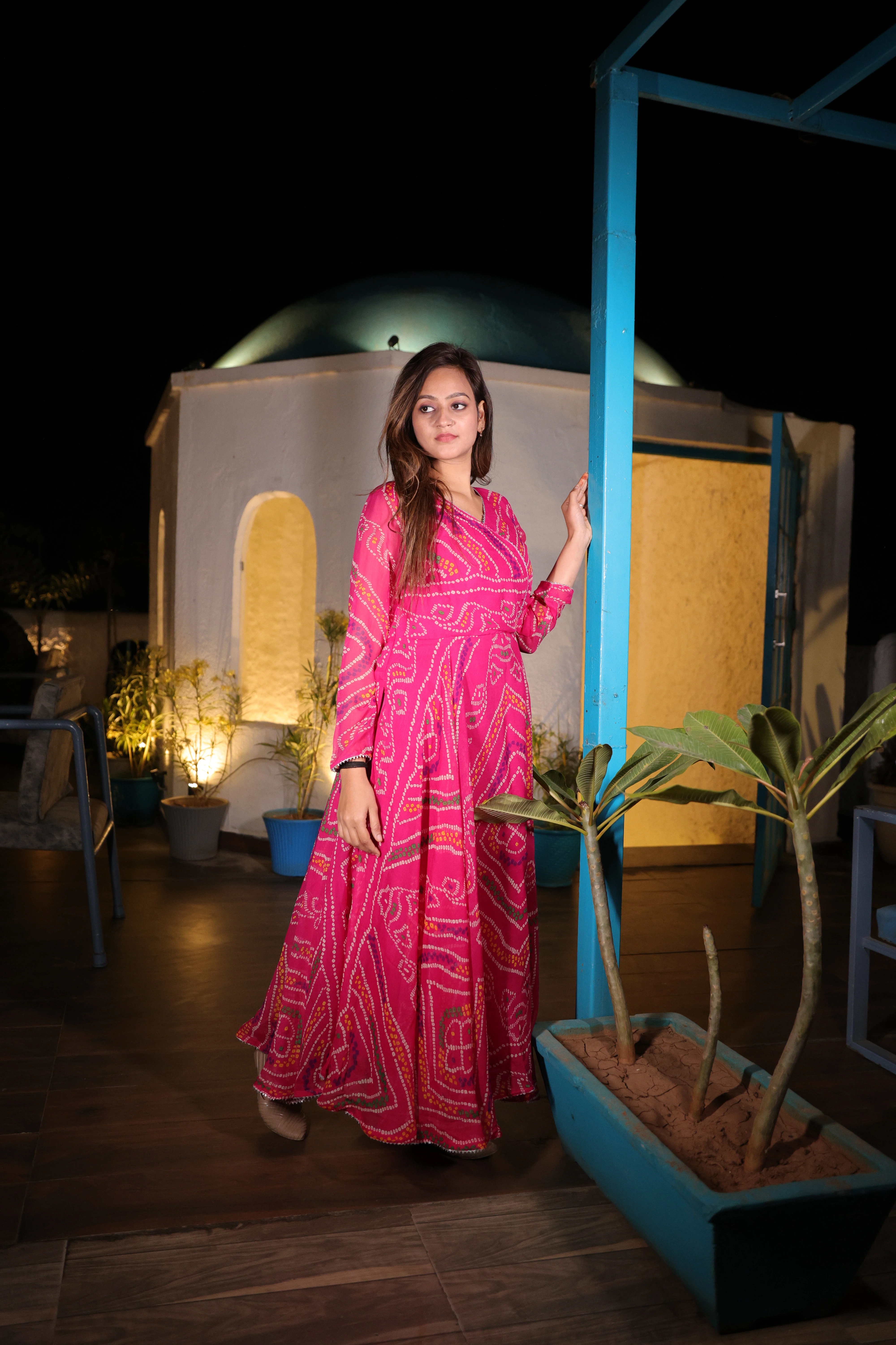 Pari Anarkali Chiffon Leheriya Kurta and Pant Set