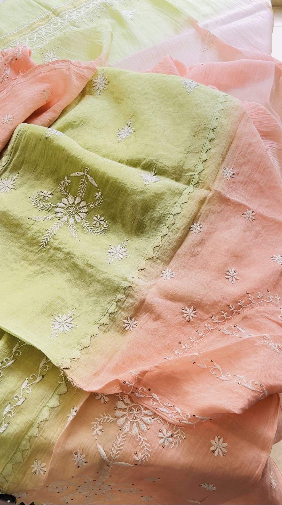 Pia Ombre Semi Stitched Kurta And Dupatta with Mukaish Details