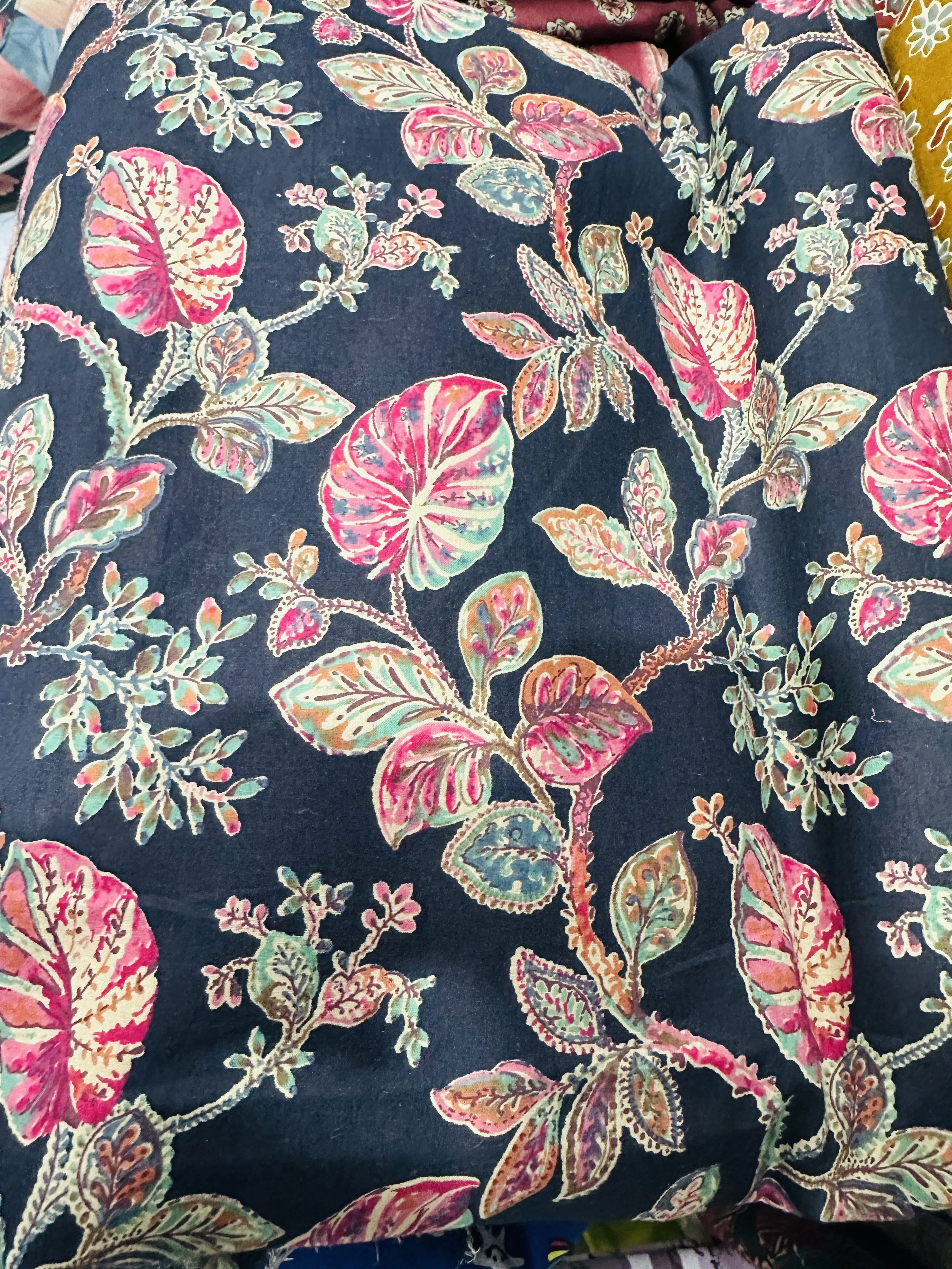 Pure Cotton Black Flower and Leave Motif