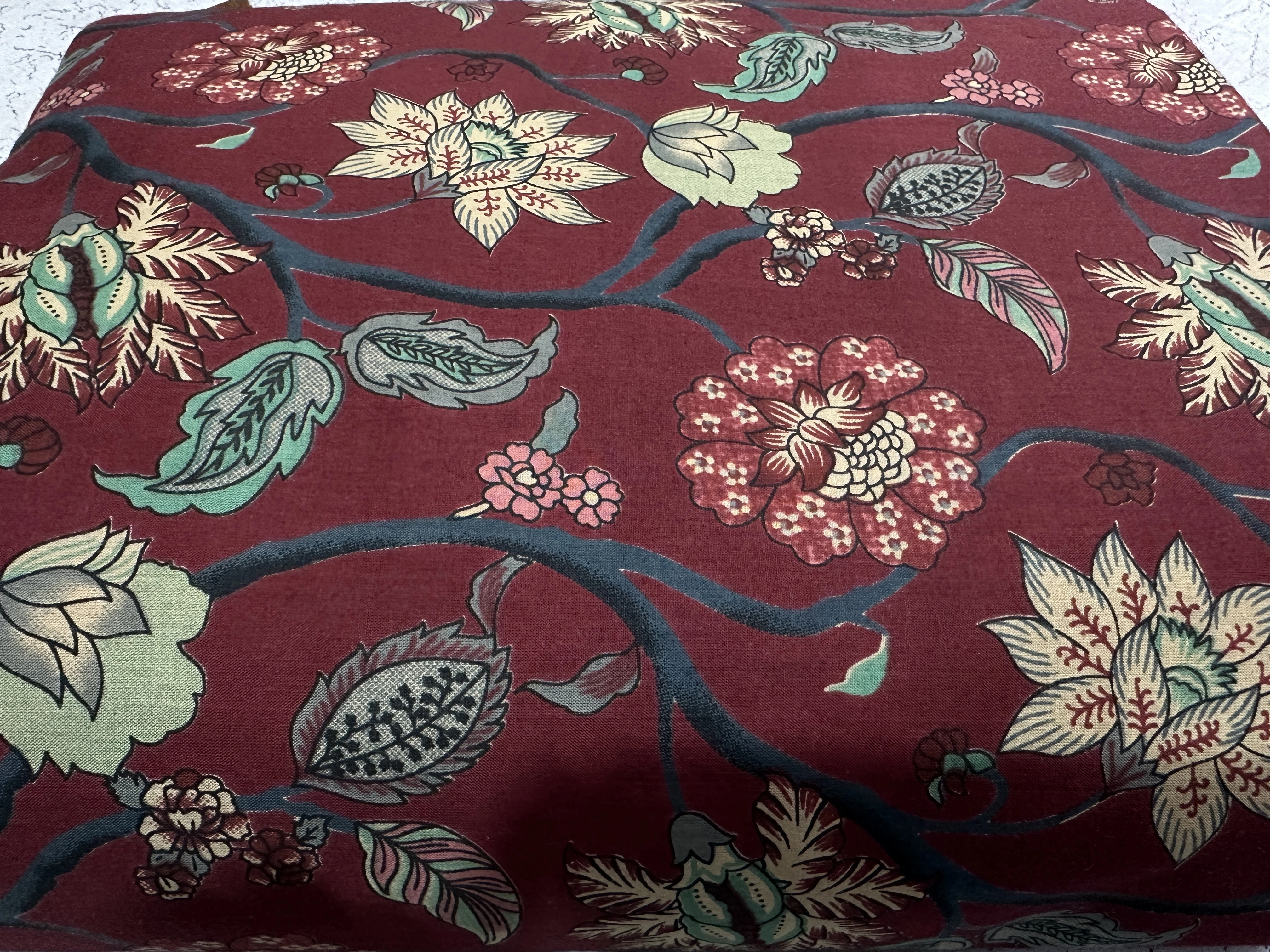Pure Cotton Maroon Big Flower and Leaves Motif