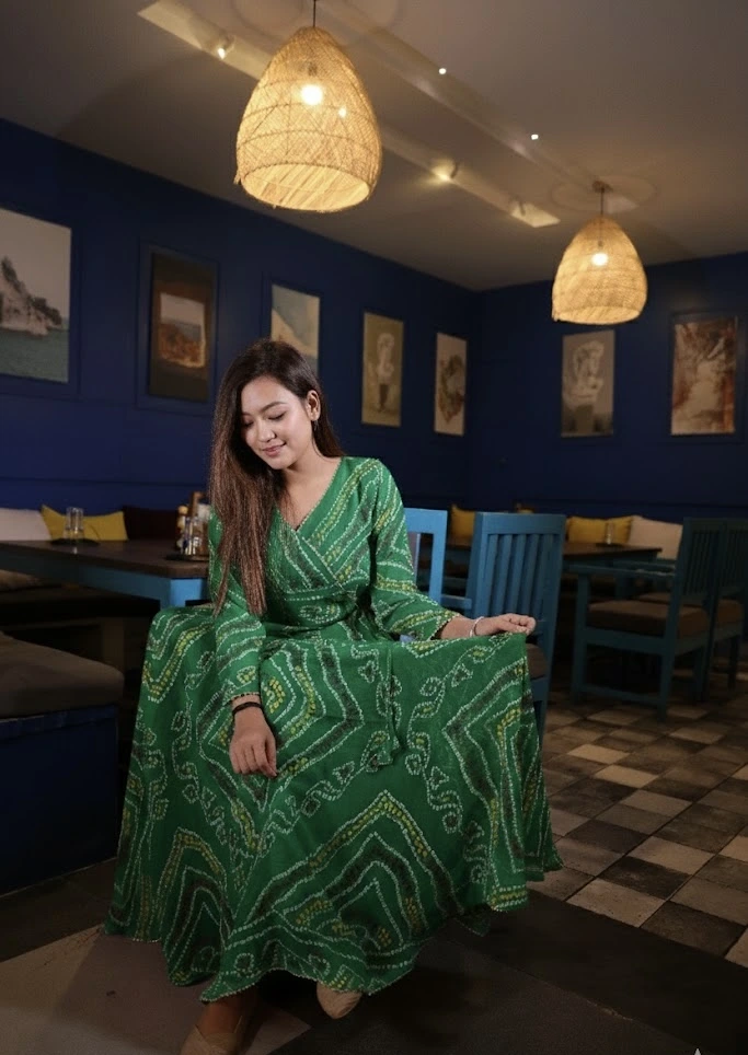 Ayra Pure Green Soft Chiffon Bandhani Anarkali