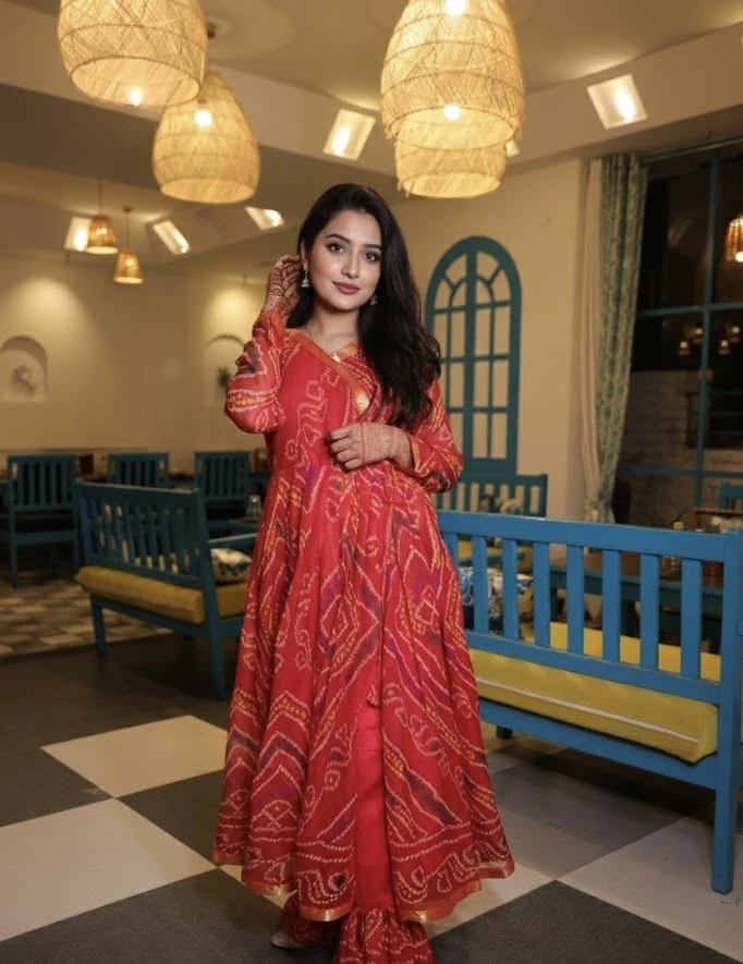 Madhavi Pure Soft Chiffon Maroon Anarkali Kurta