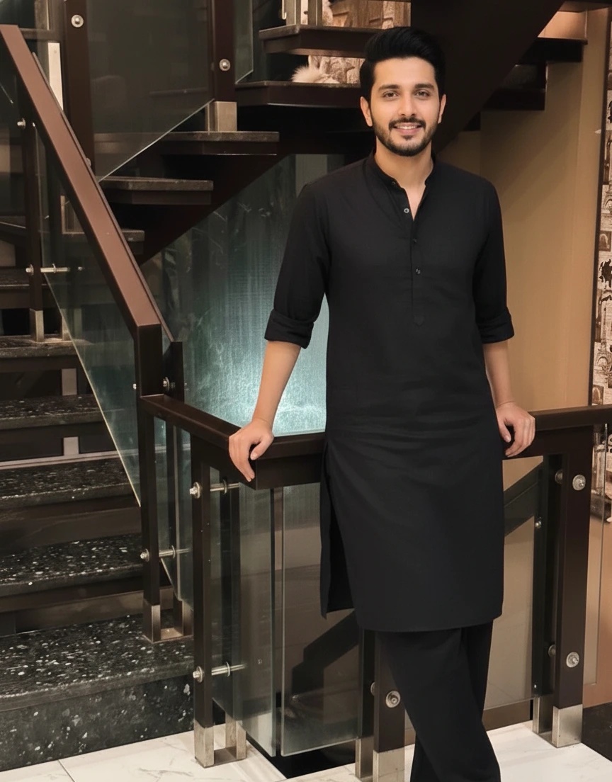 Black Silk Mens Kurta
