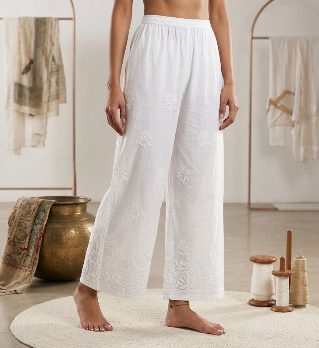 White Mul Cotton Plazzo