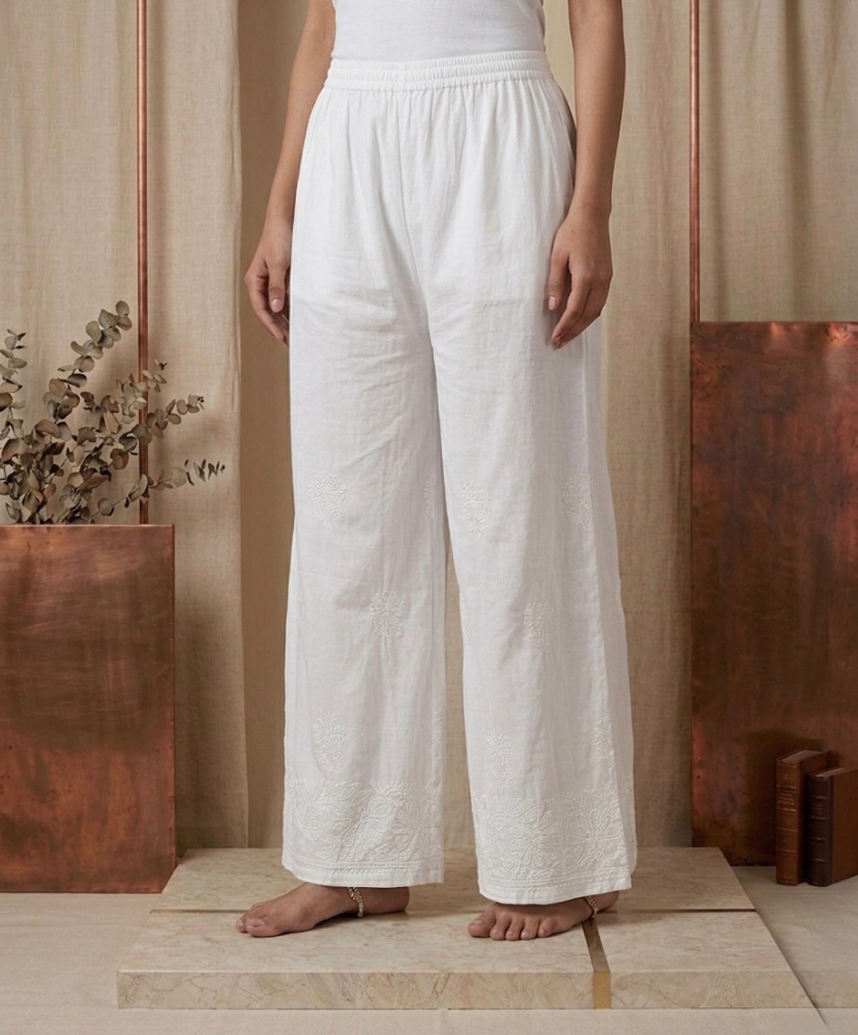 White Mul Cotton Plazzo